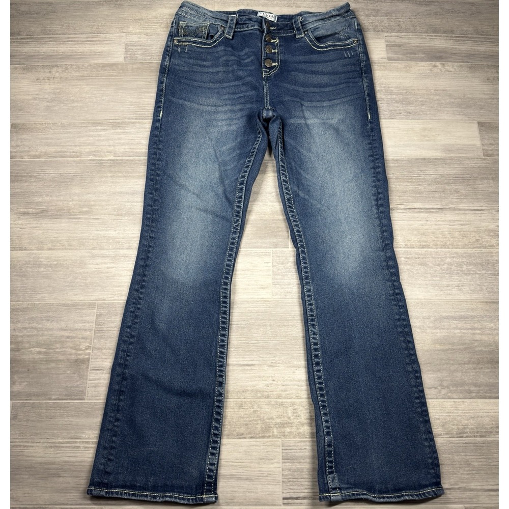 Vigoss Womens Jeans Size 12 Slim Boot Cut Stretch Blue Denim Designer Button Fly